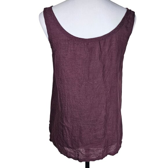 Banana Republic Irish Linen Sleeveless Tunic S Burgundy Embroidered Coastal - Picture 3 of 9